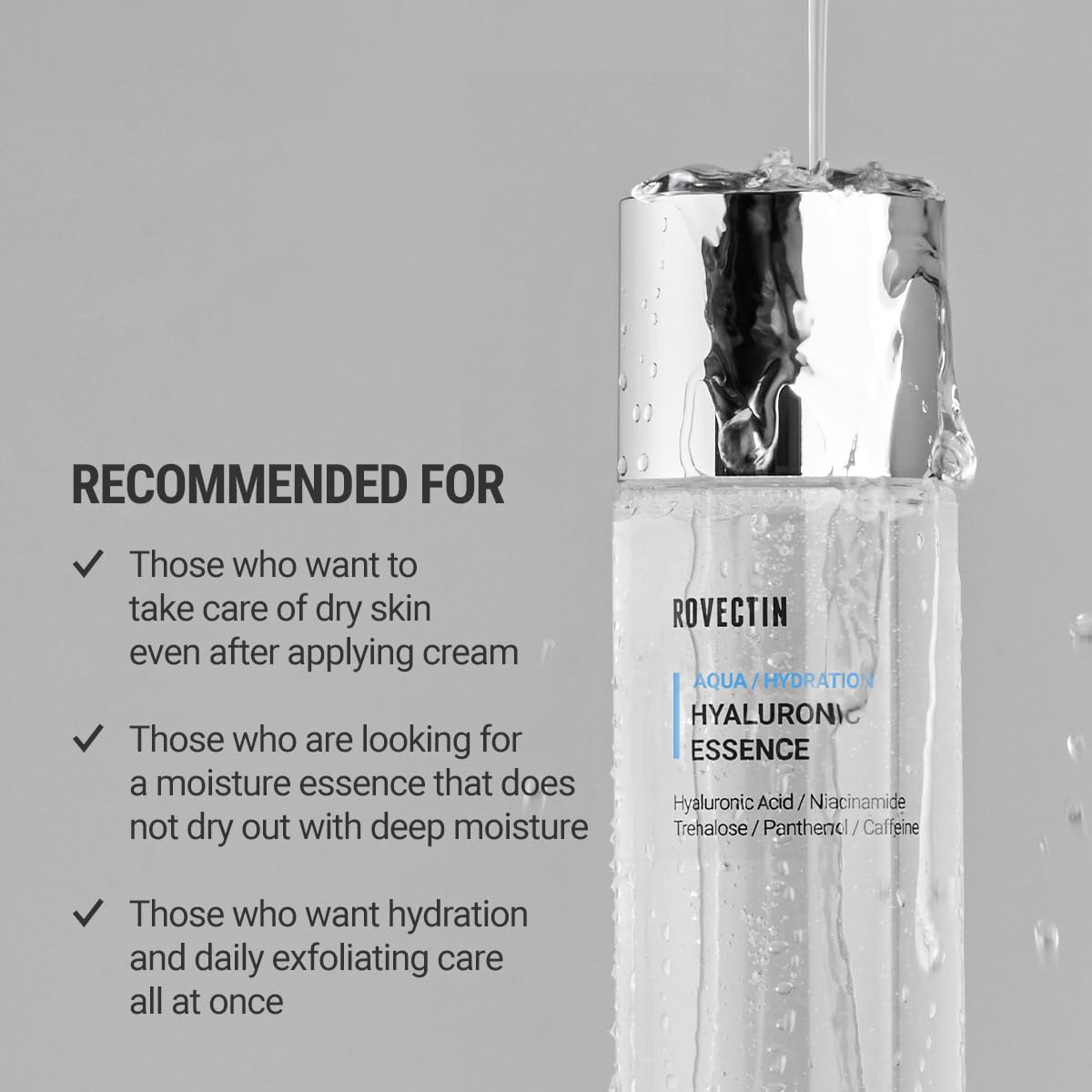 ROVECTIN Aqua Hyaluronic Essence – Hydrating Toner & Essence with 7-Layer Hyaluronic Acid Complex & Niacinamide | Vegan Korean Skincare (3.38 fl oz)