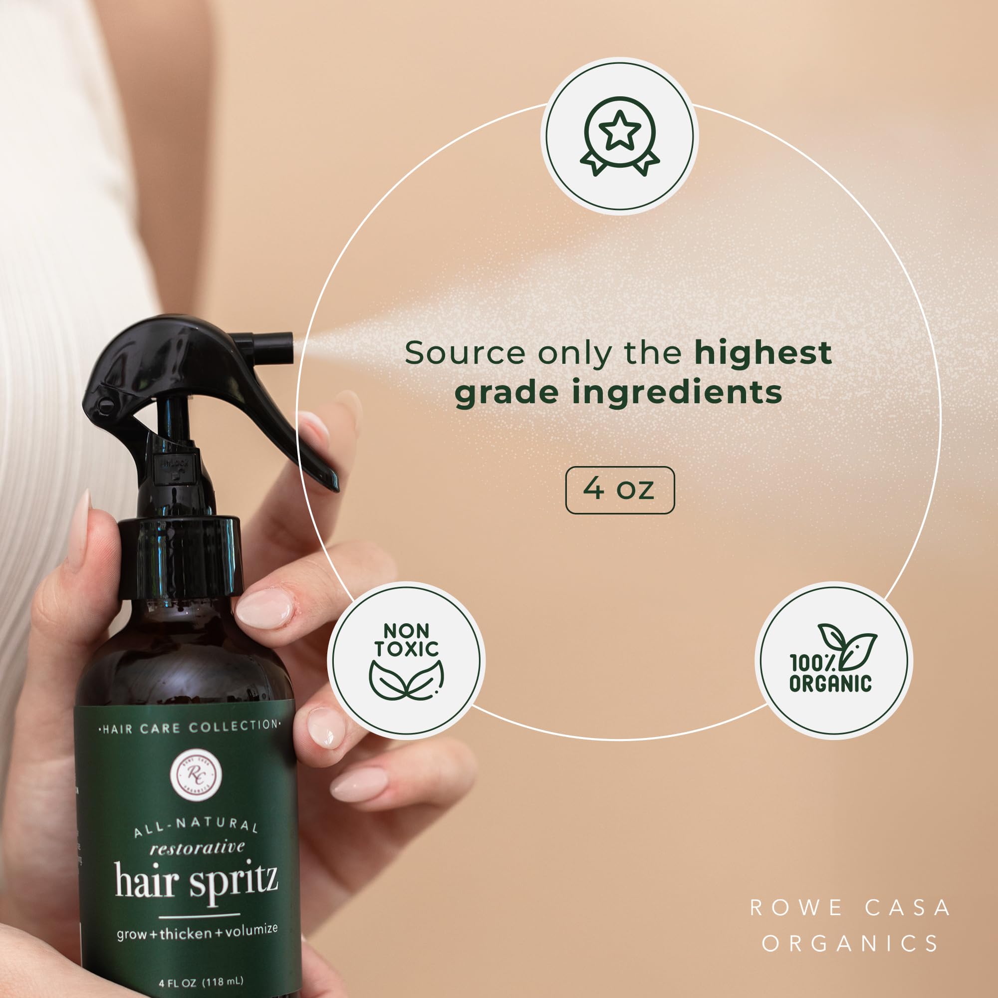 Rowe Casa Organics Restorative Hair Spritz with Witch Hazel & Essential Oils — Natural Hair Thickener, 4 Fl Oz