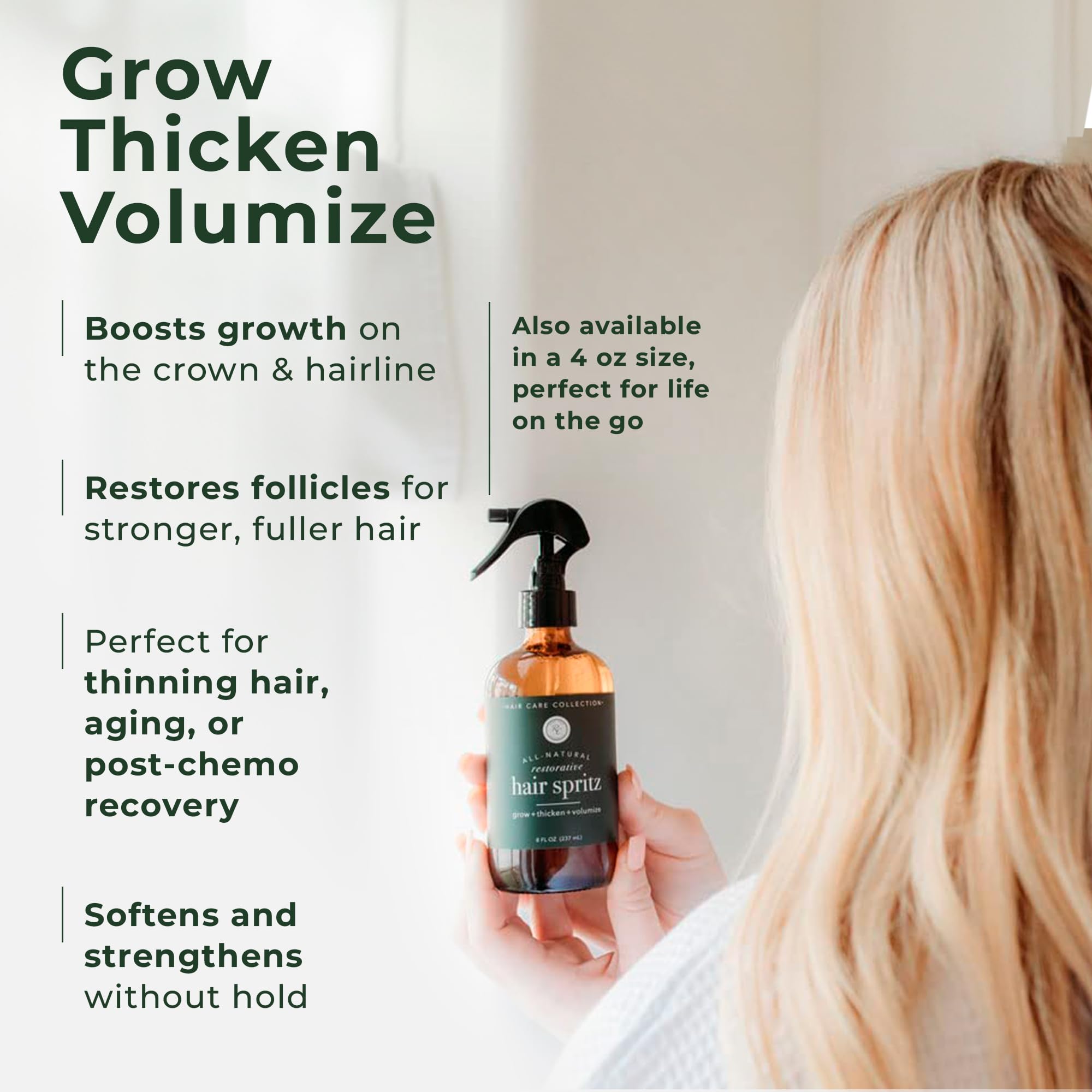 Rowe Casa Organics Restorative Hair Spritz with Witch Hazel & Essential Oils — Natural Hair Thickener, 4 Fl Oz