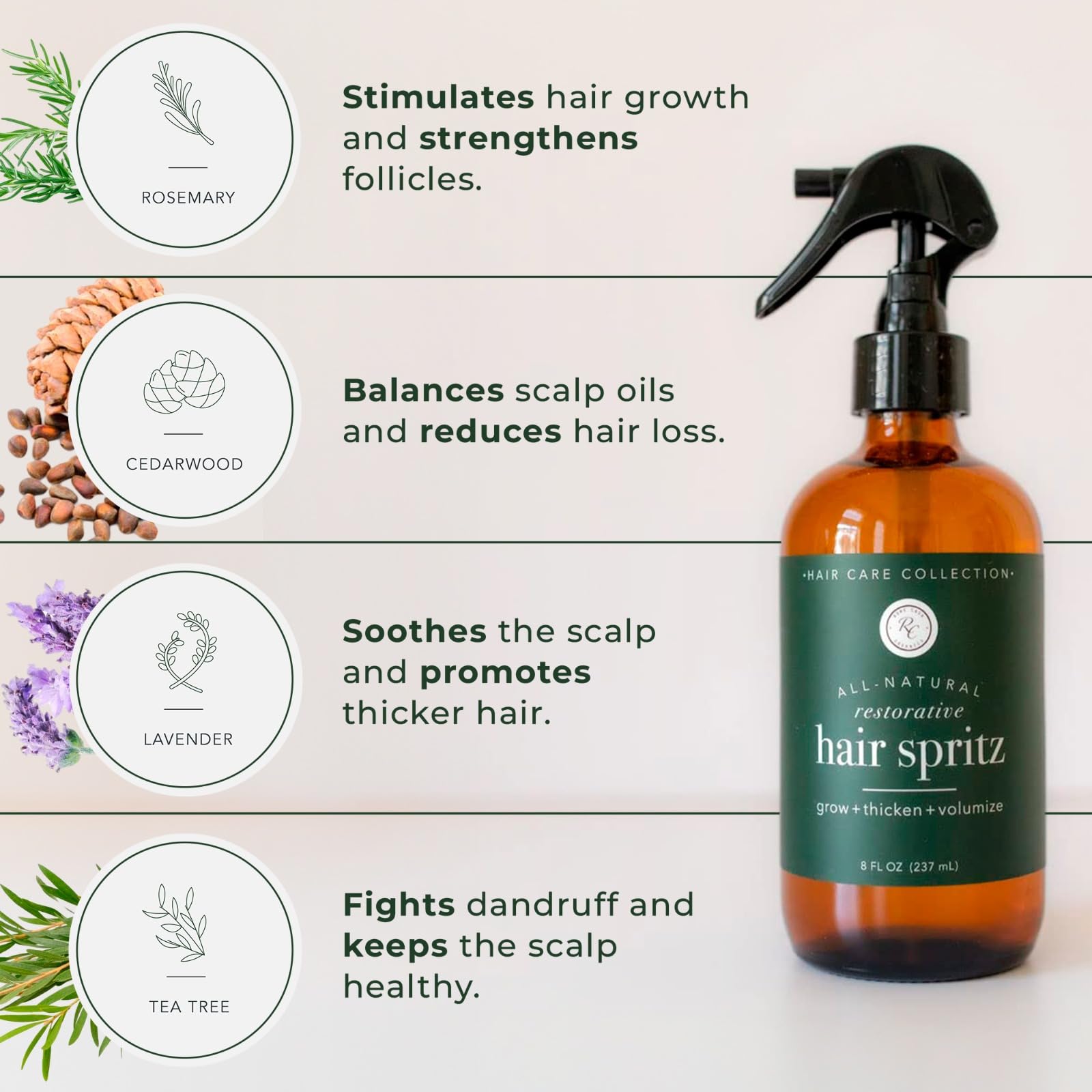 Rowe Casa Organics Restorative Hair Spritz with Witch Hazel & Therapeutic Essential Oils - 8 Fl Oz