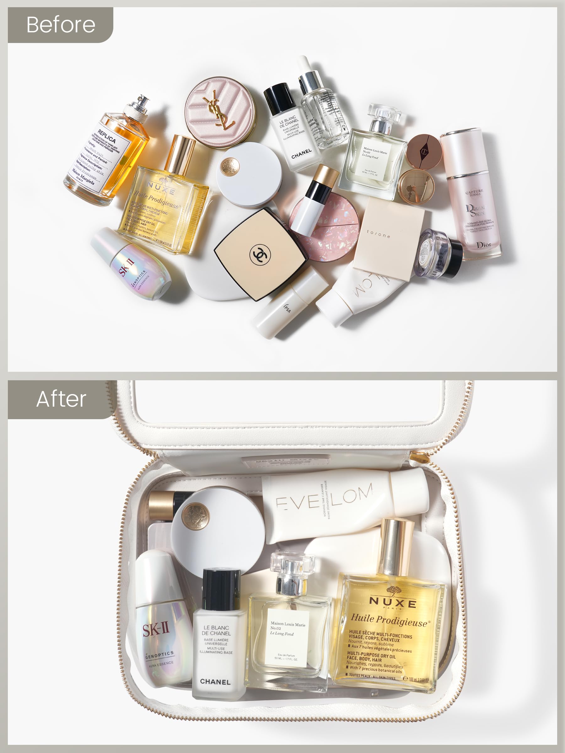 ROWNYEON Clear Makeup Bag - PVC Clear Toiletry Bag for Women, Waterproof Faux Leather, Large Opening, Gold Zippers