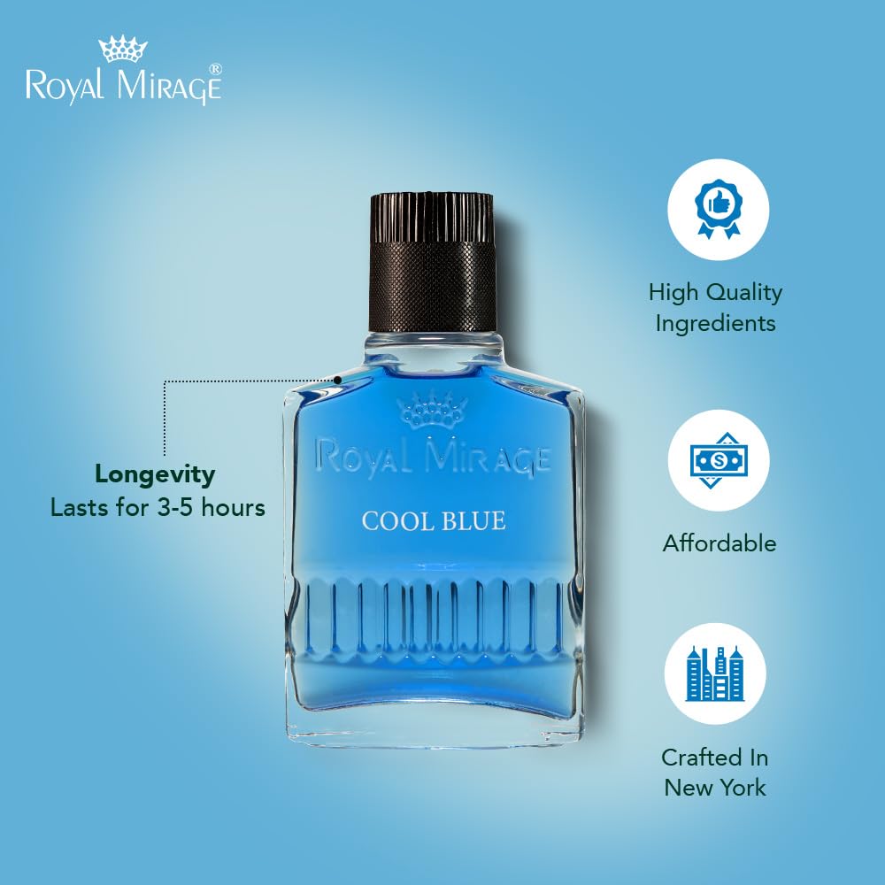 Royal Mirage Cool Blue Aftershave for Men – Ocean Fresh Post-Shave Lotion, 3.4 oz