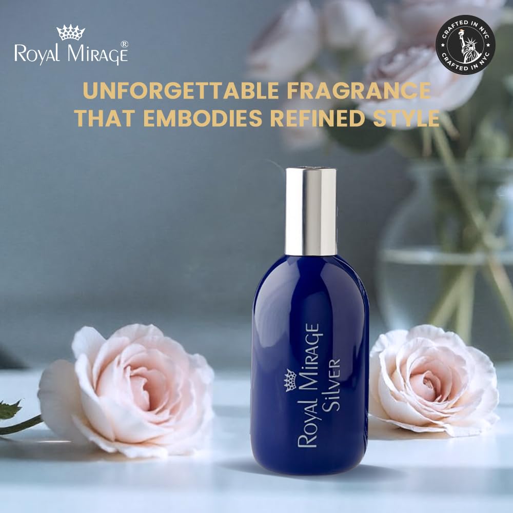 Royal Mirage Silver Eau de Cologne - Premium Floral & Woody Fragrance Spray 120ml | Authentic Heritage Scent