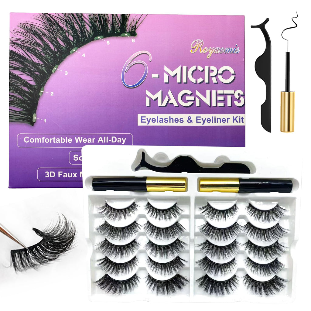 Royaomis 10 Pairs Cat-Eye Magnetic Eyelashes with Eyeliner – Natural Look & All-Day Hold
