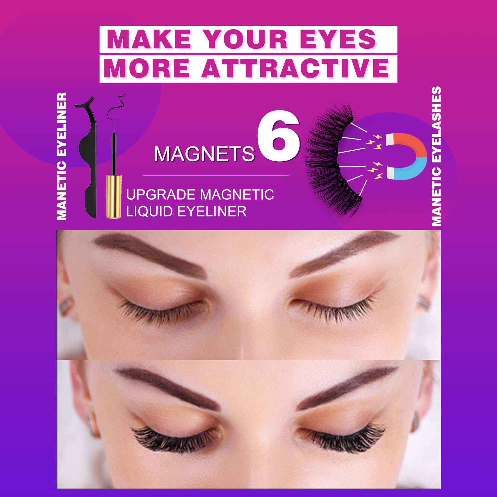 Royaomis 10 Pairs Cat-Eye Magnetic Eyelashes with Eyeliner – Natural Look & All-Day Hold