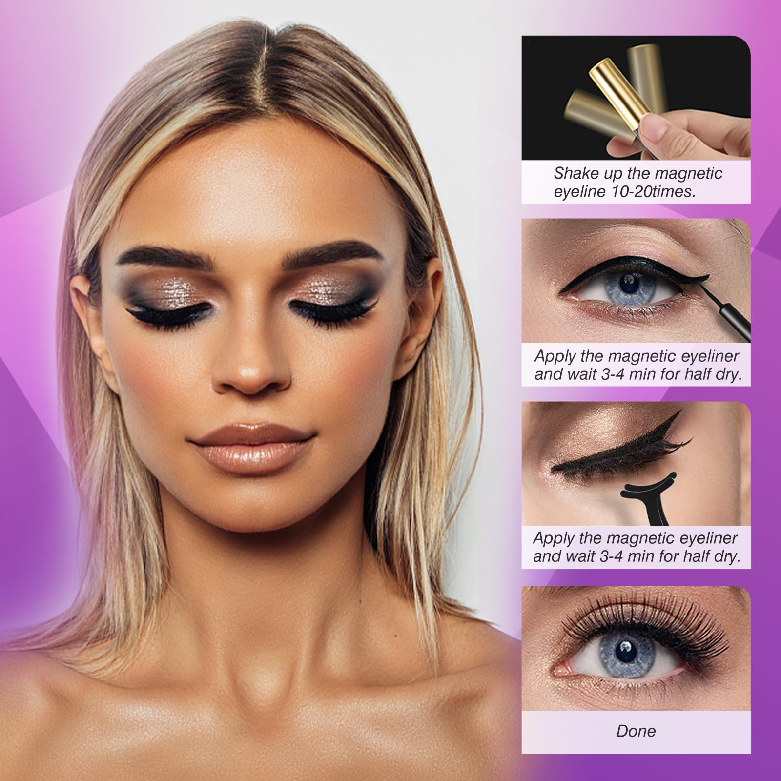 Royaomis 10 Pairs Cat-Eye Magnetic Eyelashes with Eyeliner – Natural Look & All-Day Hold