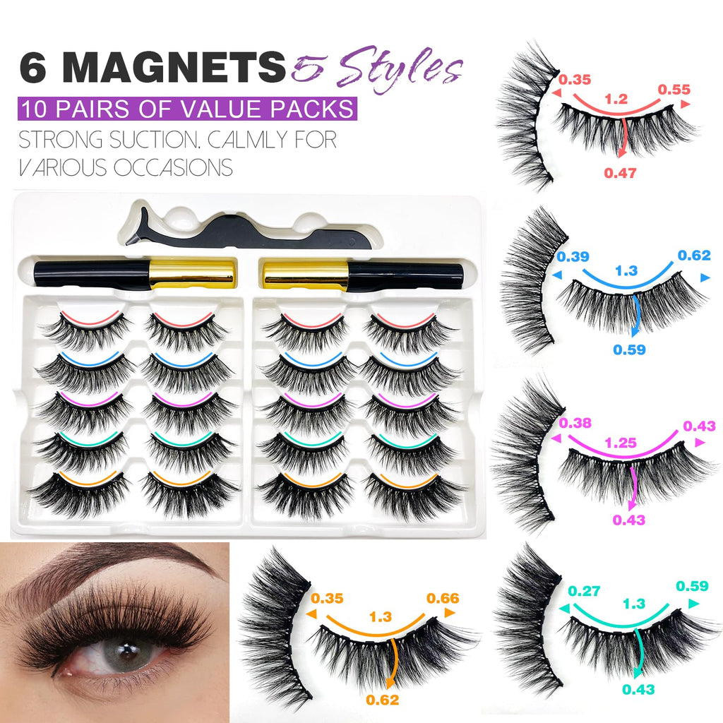 Royaomis 10 Pairs Cat-Eye Magnetic Eyelashes with Eyeliner – Natural Look & All-Day Hold