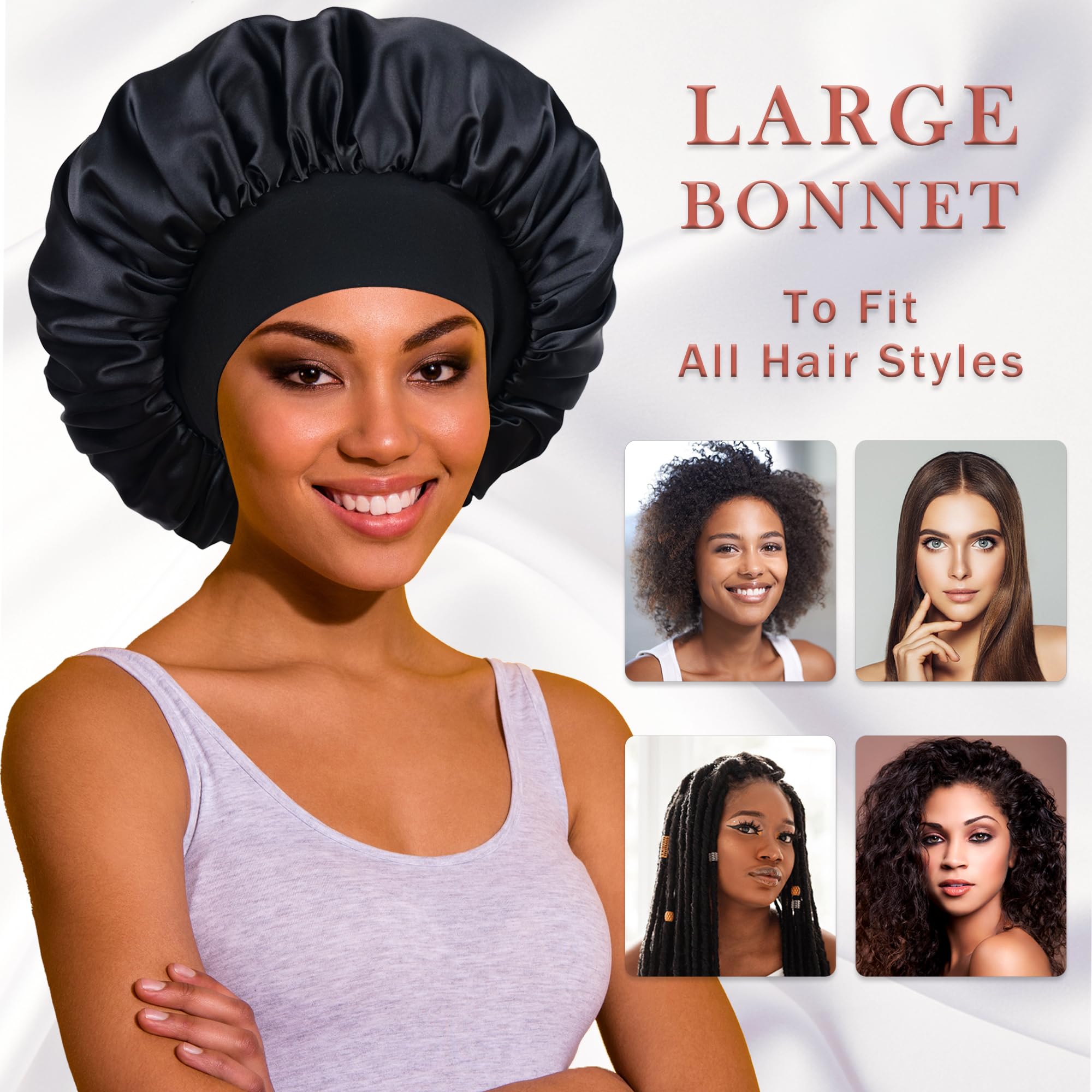ROYBENS Silk Double-Layer Satin Sleep Bonnet – Large & Reversible