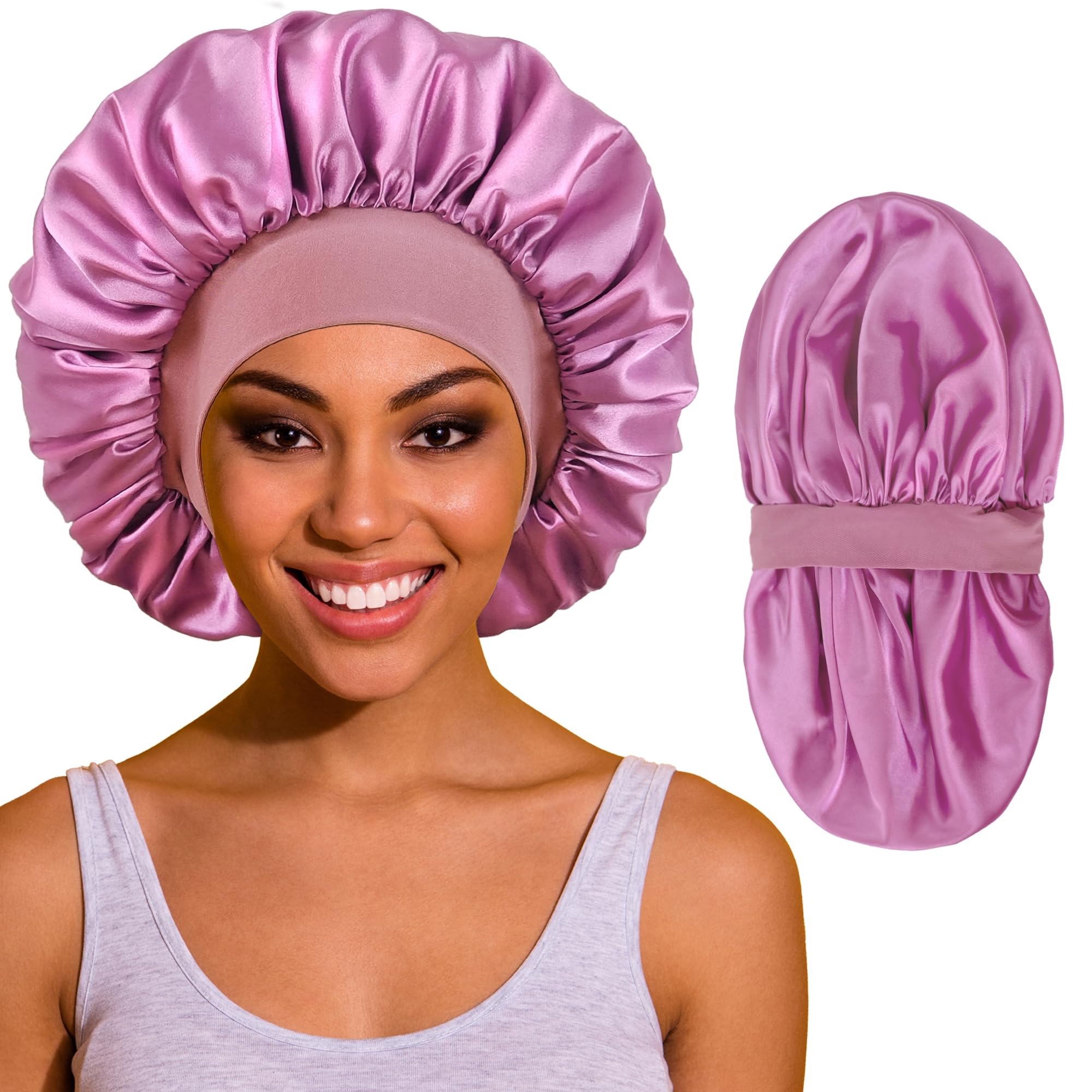 ROYBENS Silk Double-Layer Satin Sleep Bonnet – Large & Reversible