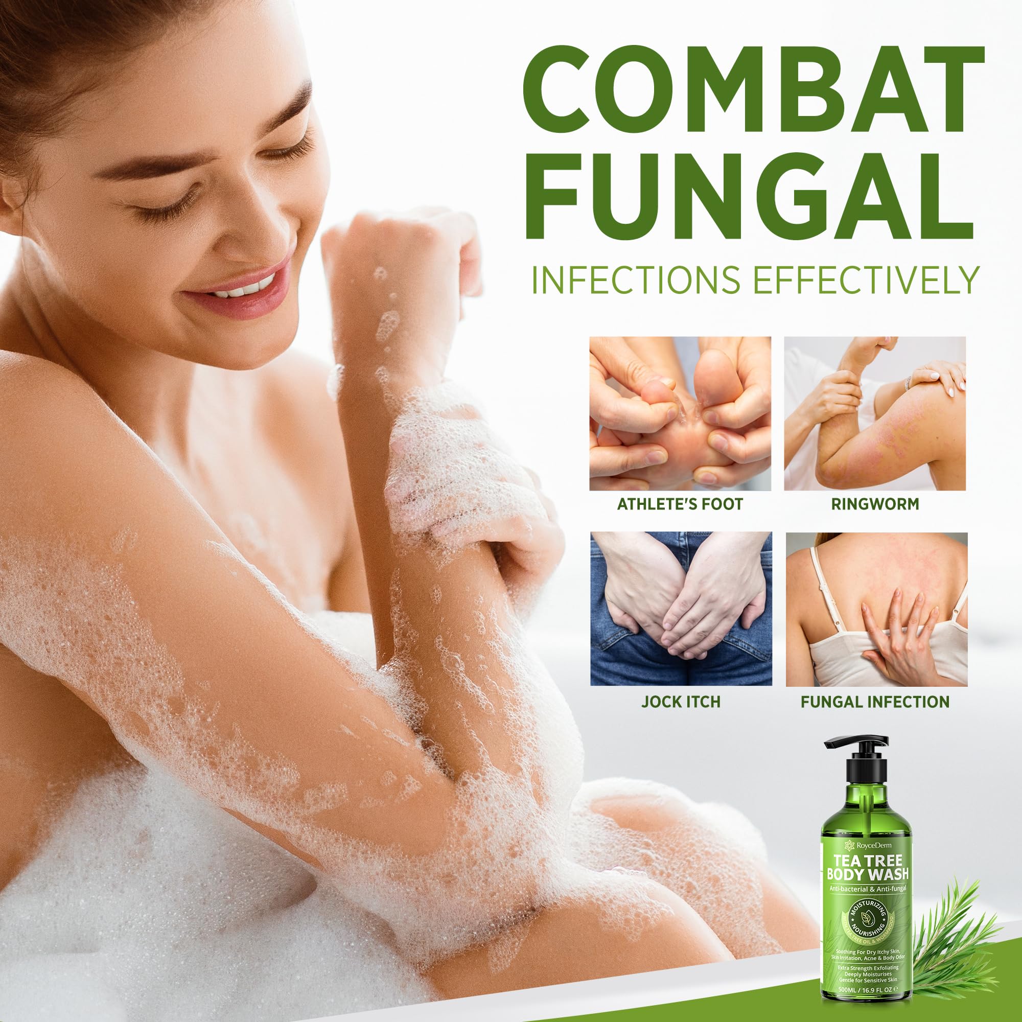 Roycederm Antifungal Body Wash & Soap with Tea Tree Oil – 2 Pack