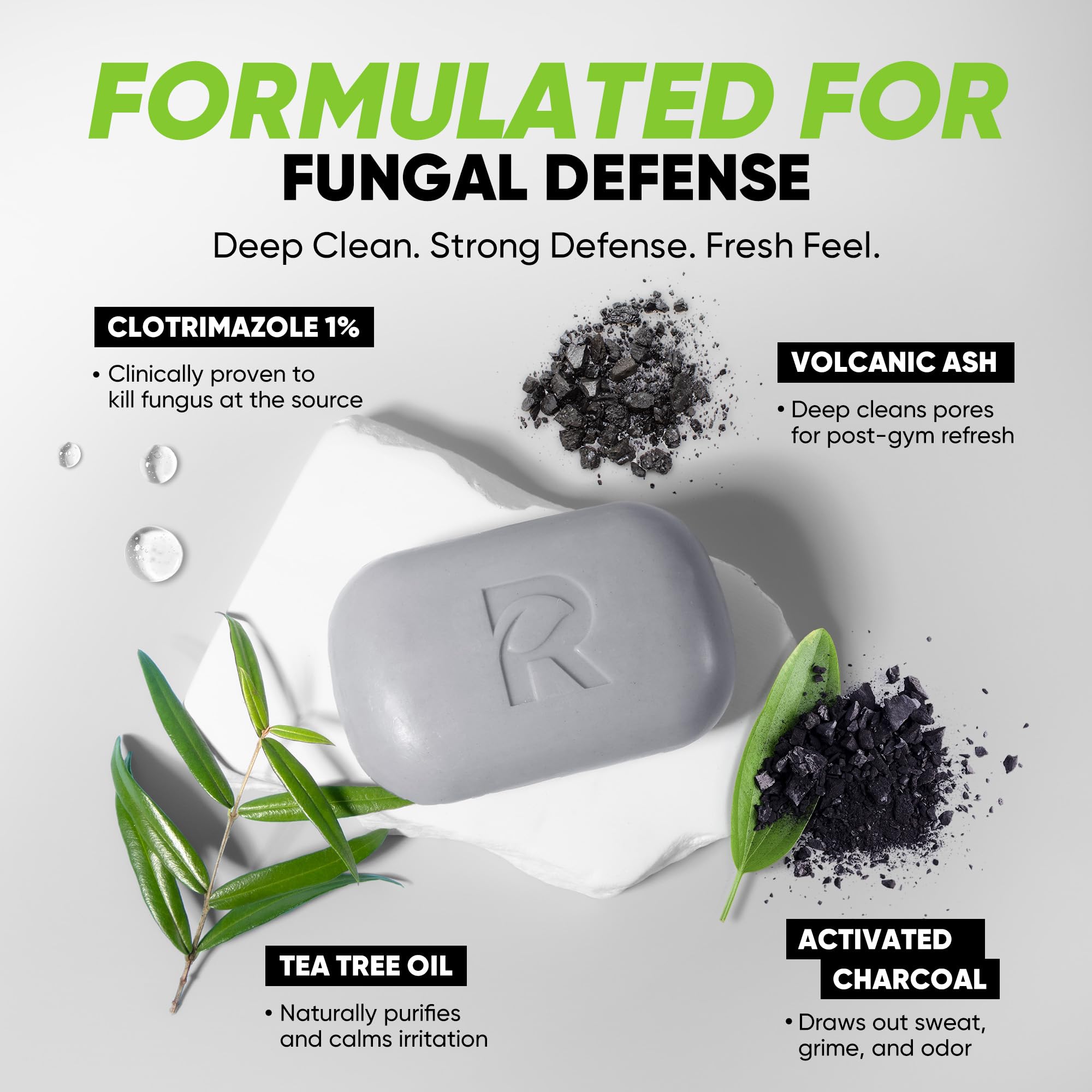 Roycederm Antifungal Soap for Active Skin – Medicated Bar with Tea Tree, Charcoal & Volcanic Ash