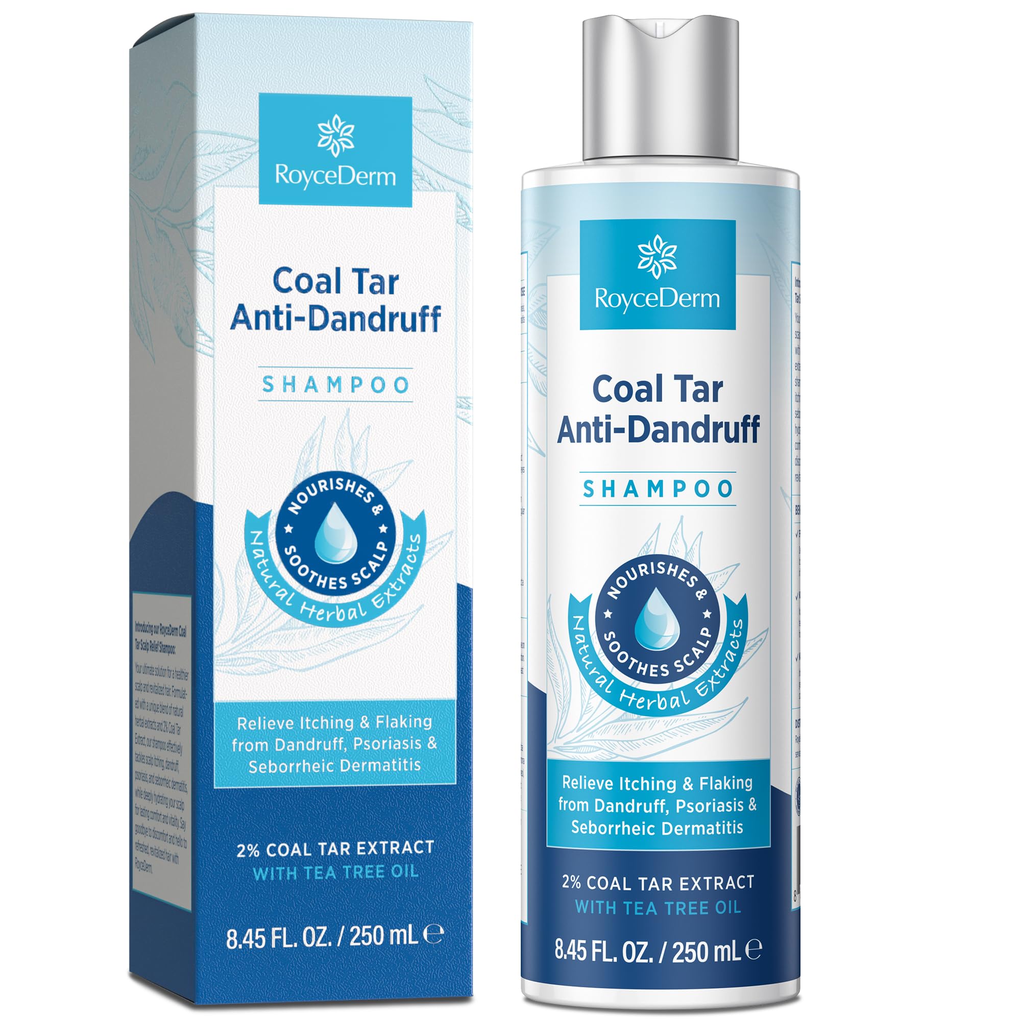 RoyceDerm Coal Tar Dandruff Shampoo - Extra Strength 2% Medicated Relief for Dandruff & Sensitive Scalps