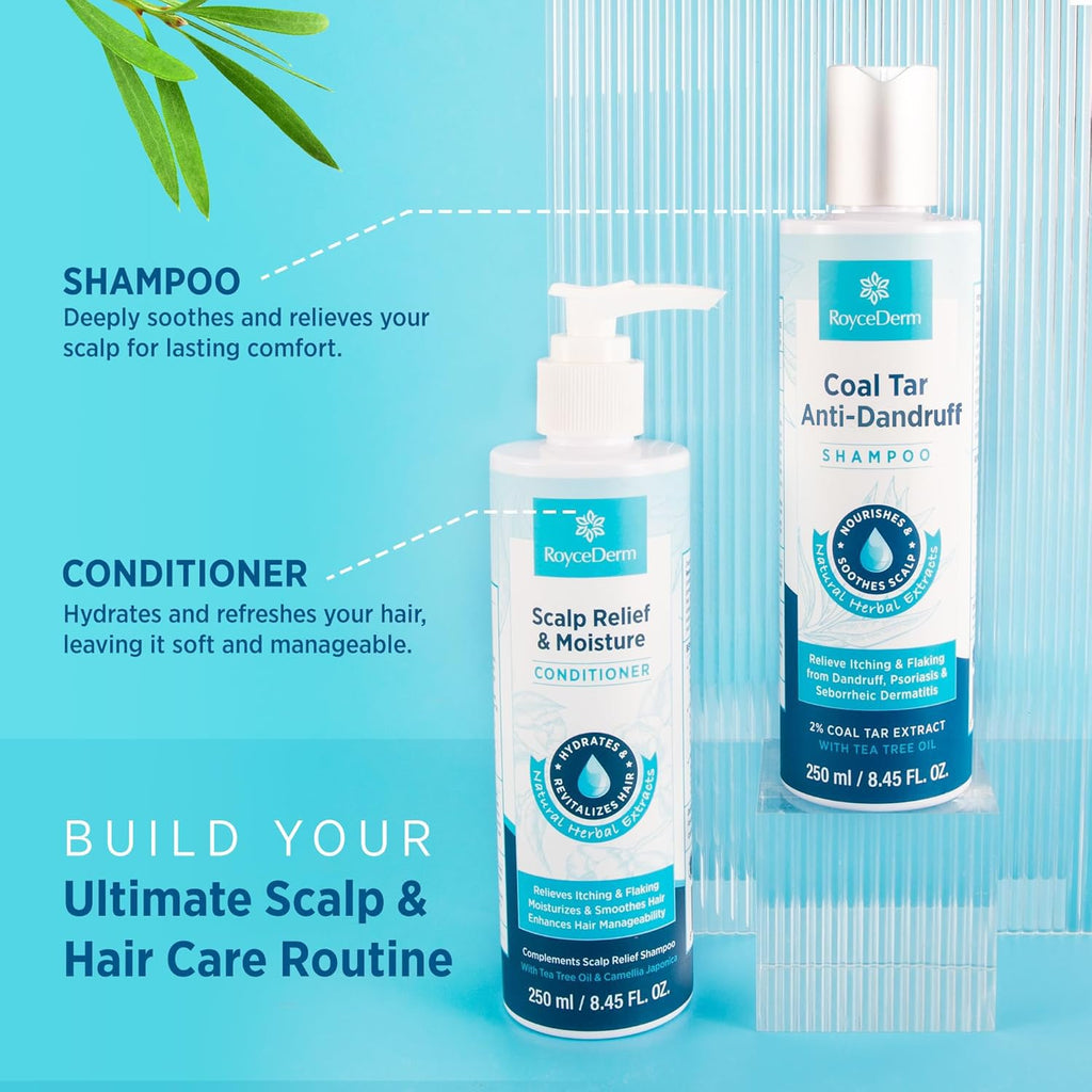 RoyceDerm Coal Tar Dandruff Shampoo - Extra Strength 2% Medicated Relief for Dandruff & Sensitive Scalps