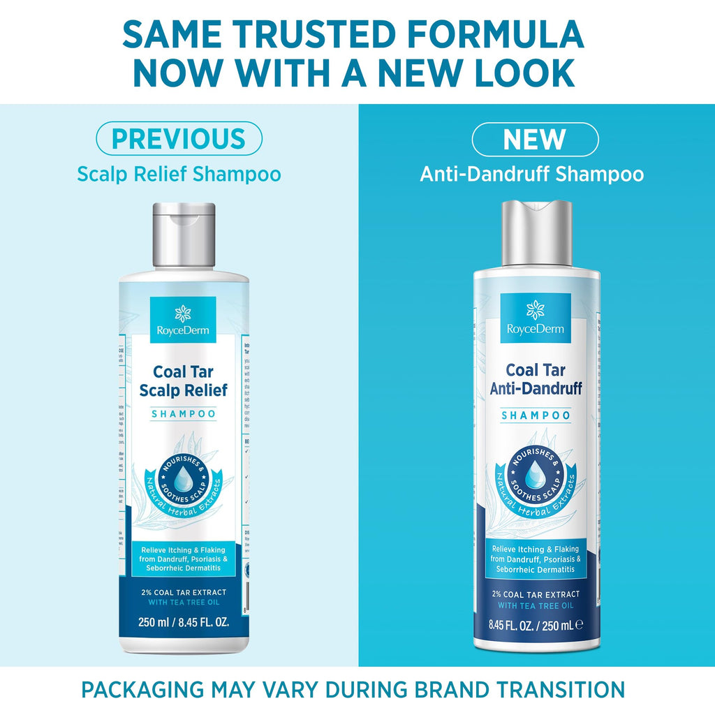 RoyceDerm Coal Tar Dandruff Shampoo - Extra Strength 2% Medicated Relief for Dandruff & Sensitive Scalps