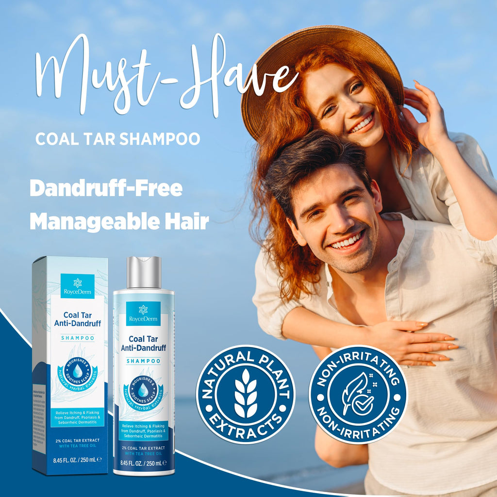 RoyceDerm Coal Tar Dandruff Shampoo - Extra Strength 2% Medicated Relief for Dandruff & Sensitive Scalps