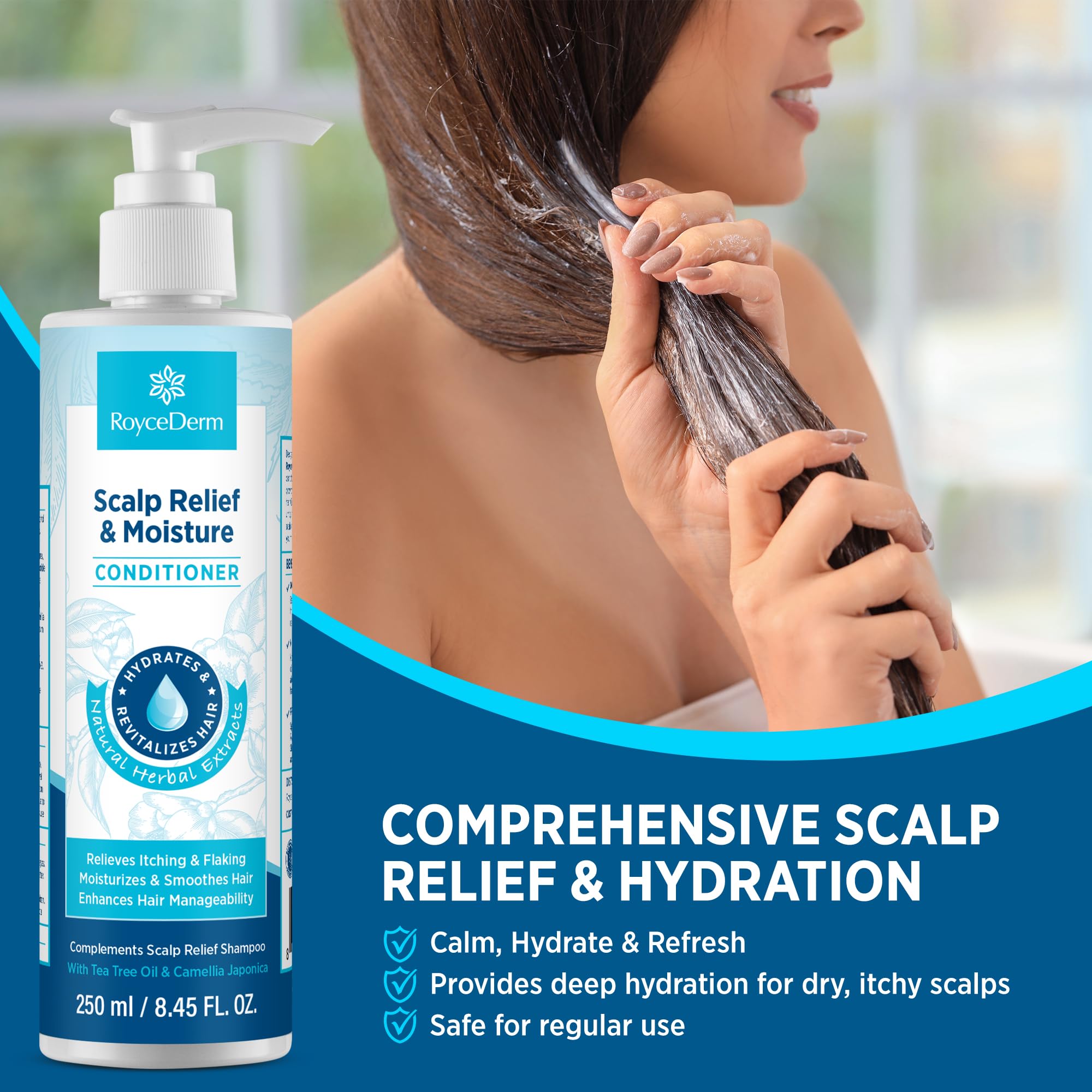 Roycederm Scalp Relief & Moisture Conditioner | Hydrating Jojoba, Aloe Vera & Camellia Oil