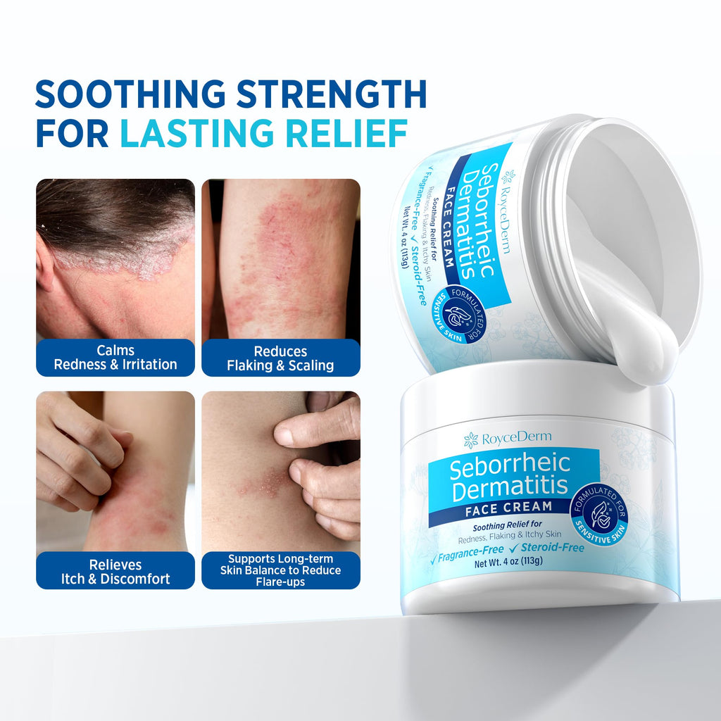 Roycederm Seborrheic Dermatitis & Psoriasis Face Cream – Steroid-Free, Fragrance-Free (4 oz)