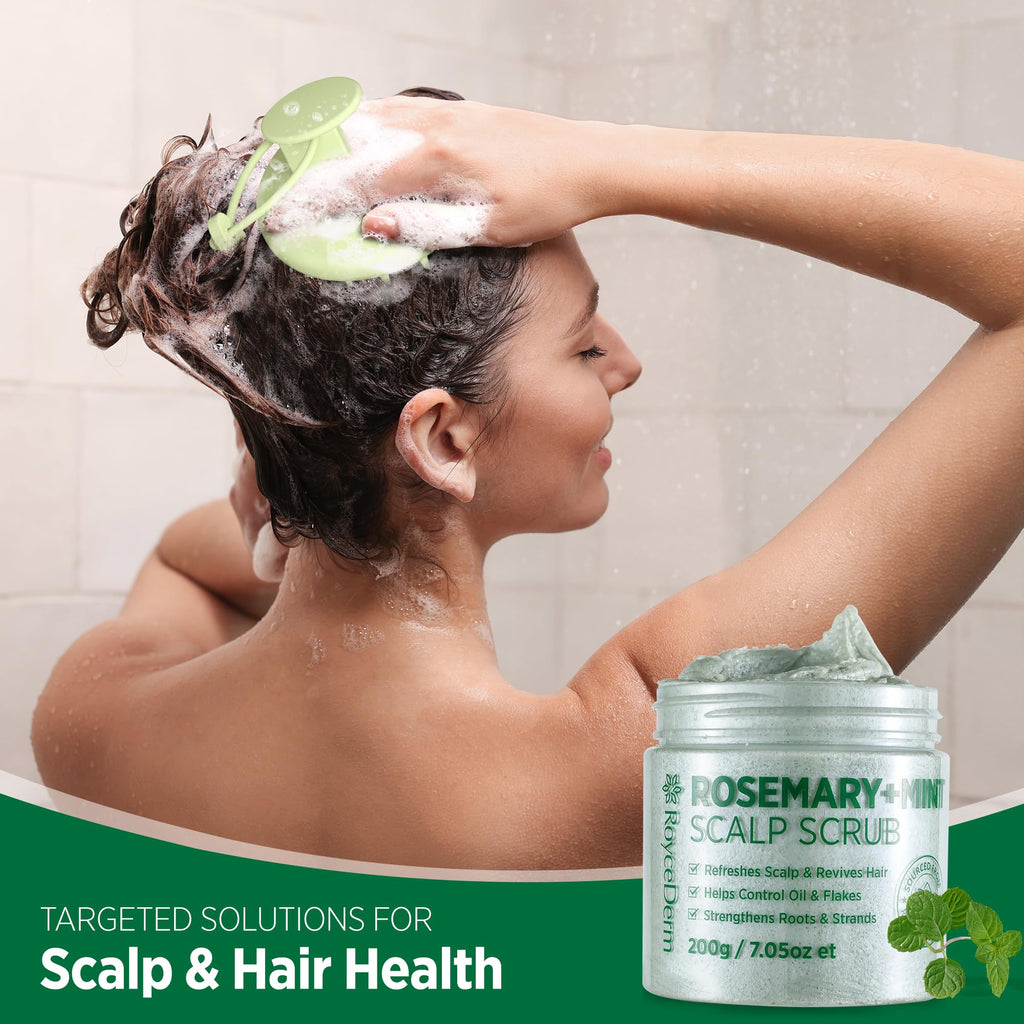 RoyceDerm Rosemary Mint Scalp Scrub – Clarifying, Cooling Exfoliator for All Scalp Types