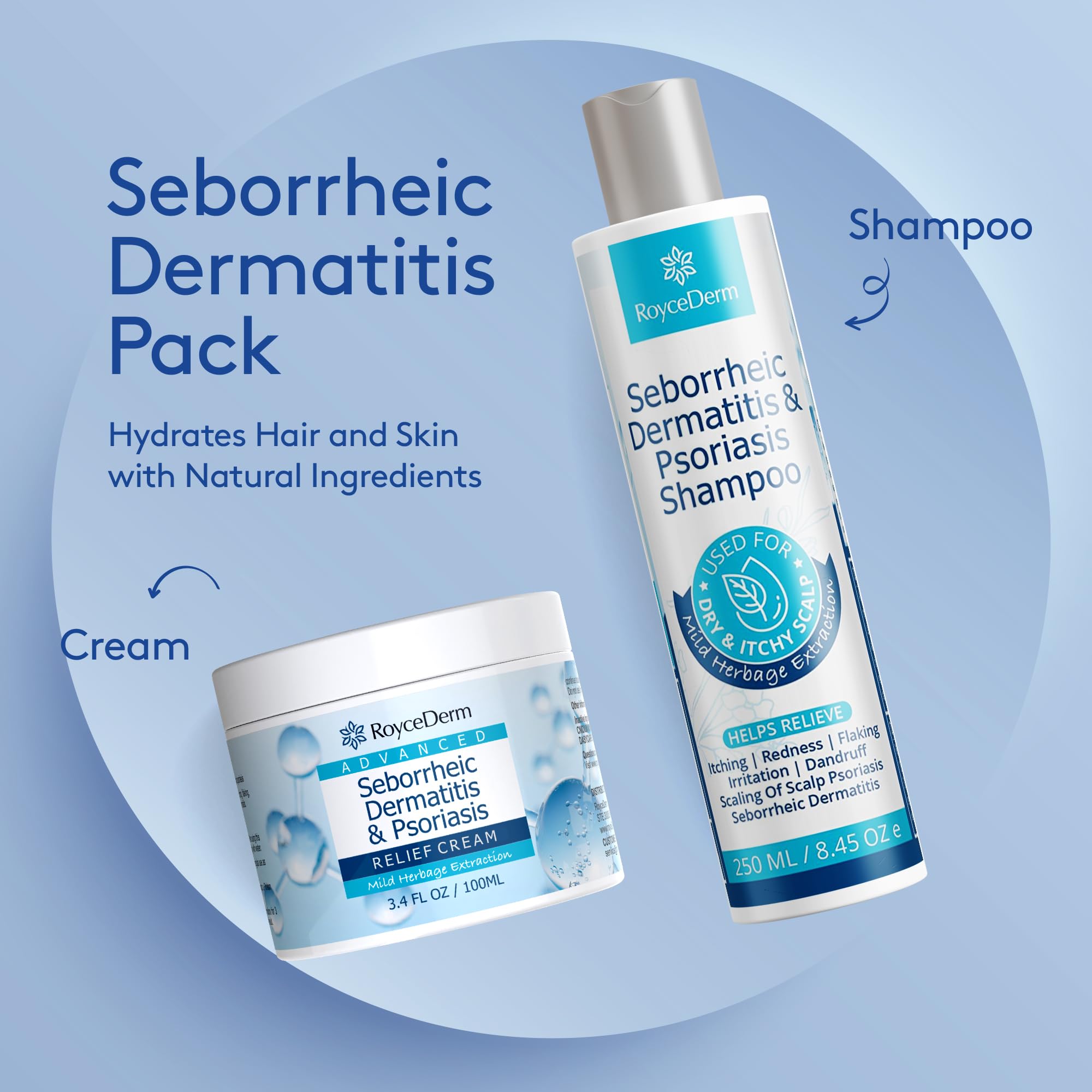 Roycederm Seborrheic Dermatitis & Psoriasis Scalp Treatment Kit – Shampoo and Cream for Dry Itchy Scalp