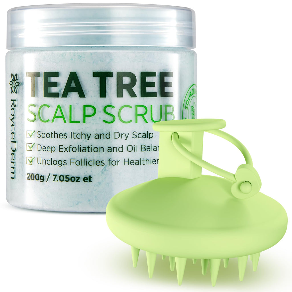 Roycederm Tea Tree Scalp Scrub with Scalp Massager Brush – Deep Cleansing Pre-Shampoo Treatment