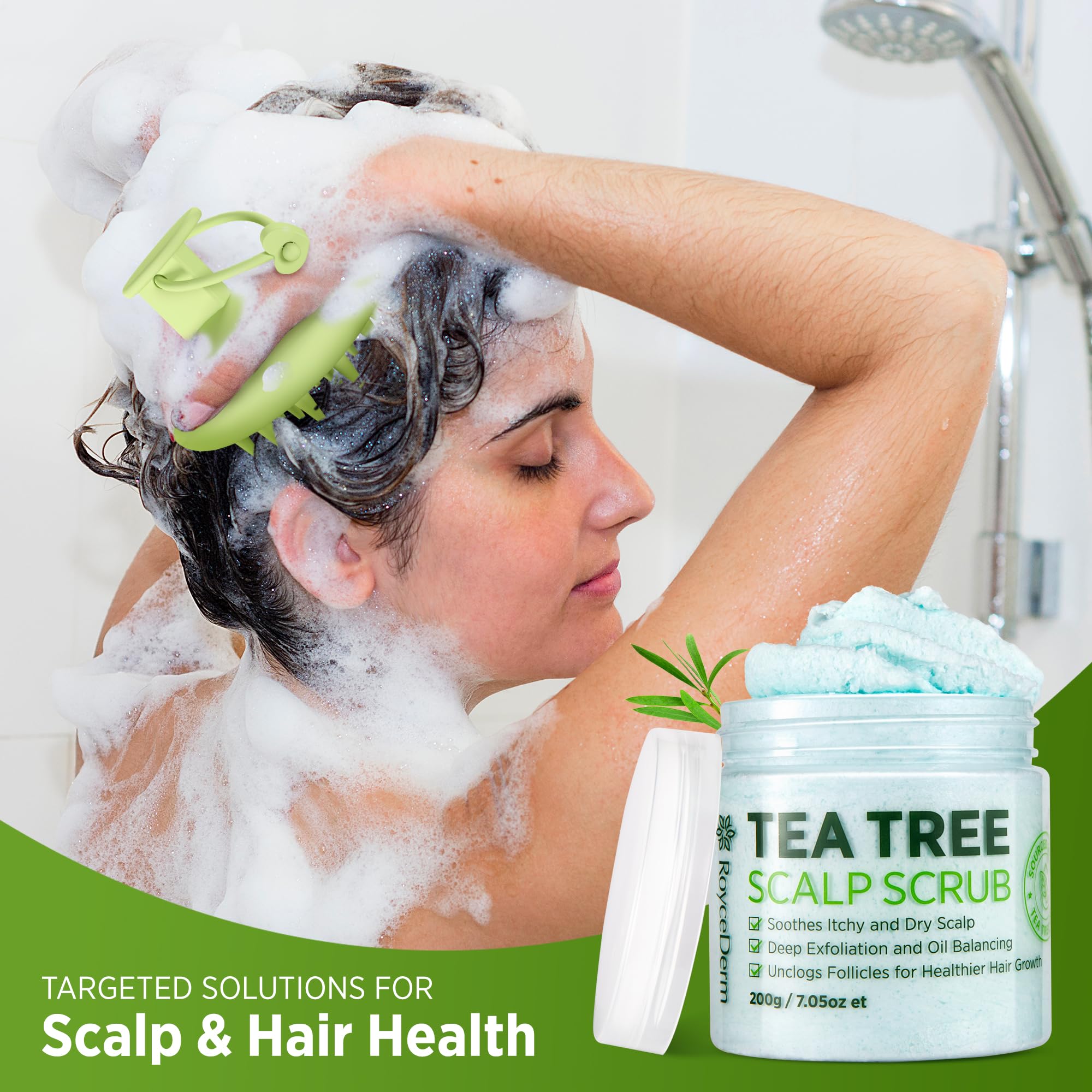 Roycederm Tea Tree Scalp Scrub with Scalp Massager Brush – Deep Cleansing Pre-Shampoo Treatment