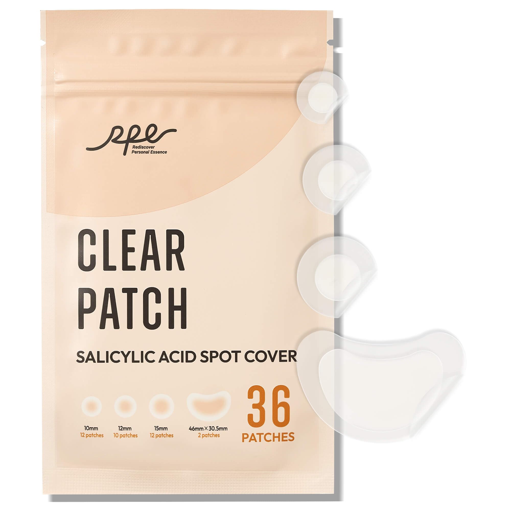 RPE Life Korean Pimple Patches – 36 Count, 4 Sizes, Hydrocolloid + Salicylic Acid