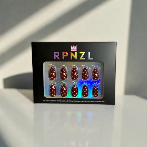 RPNZL Berry Press On Nails - Red Polka Dot UV Finish Almond Nails | 32 Nails, 16 Sizes Kit