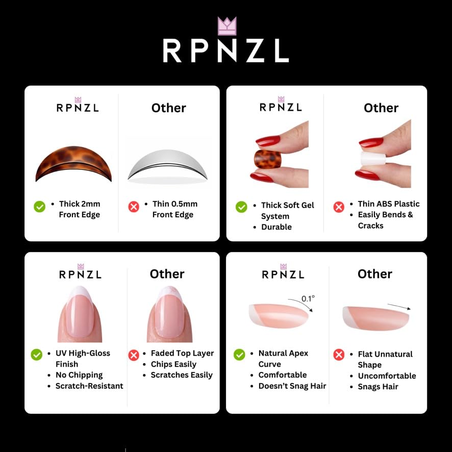 RPNZL Blossom Press On Nails – Floral Almond UV Finish, 32 Nails, 16 Sizes