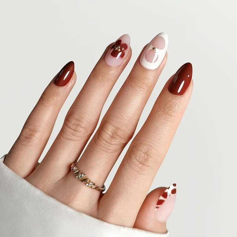 RPNZL Blossom Press On Nails – Floral Almond UV Finish, 32 Nails, 16 Sizes