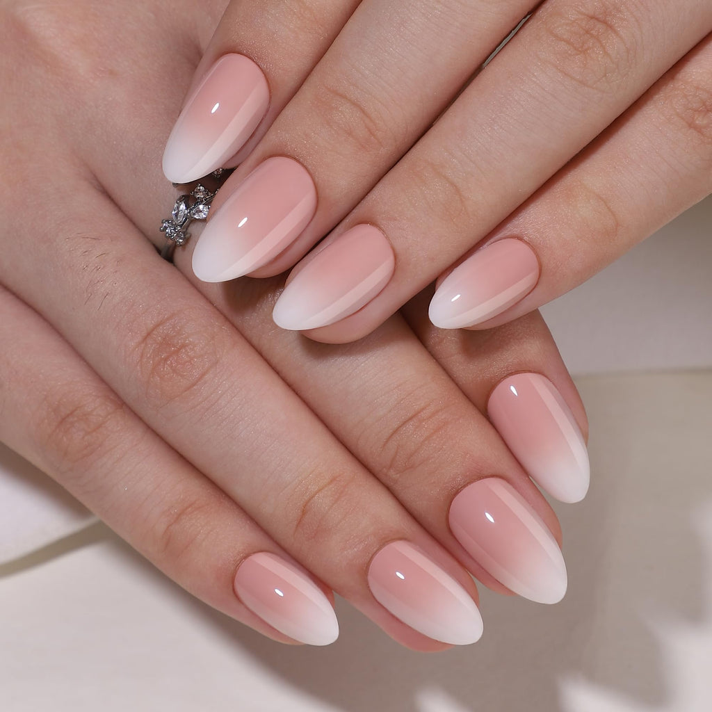 RPNZL Press On Nails Cappuccino – Ombre French Tip, UV Finish, 32 Nails Kit