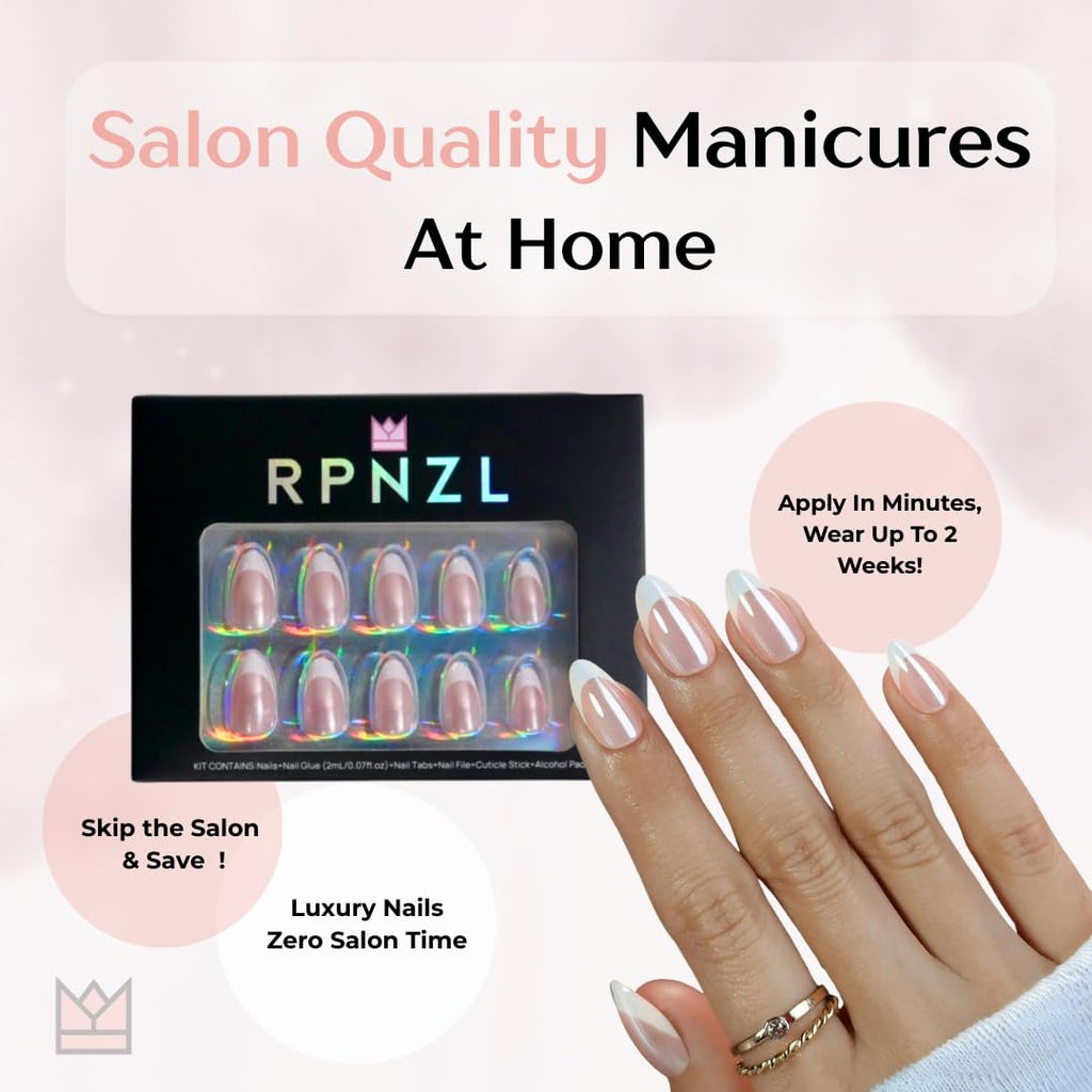 RPNZL French Tip Press-On Nails – French Toast Kit | 32 Nails, 16 Sizes, Glossy Finish