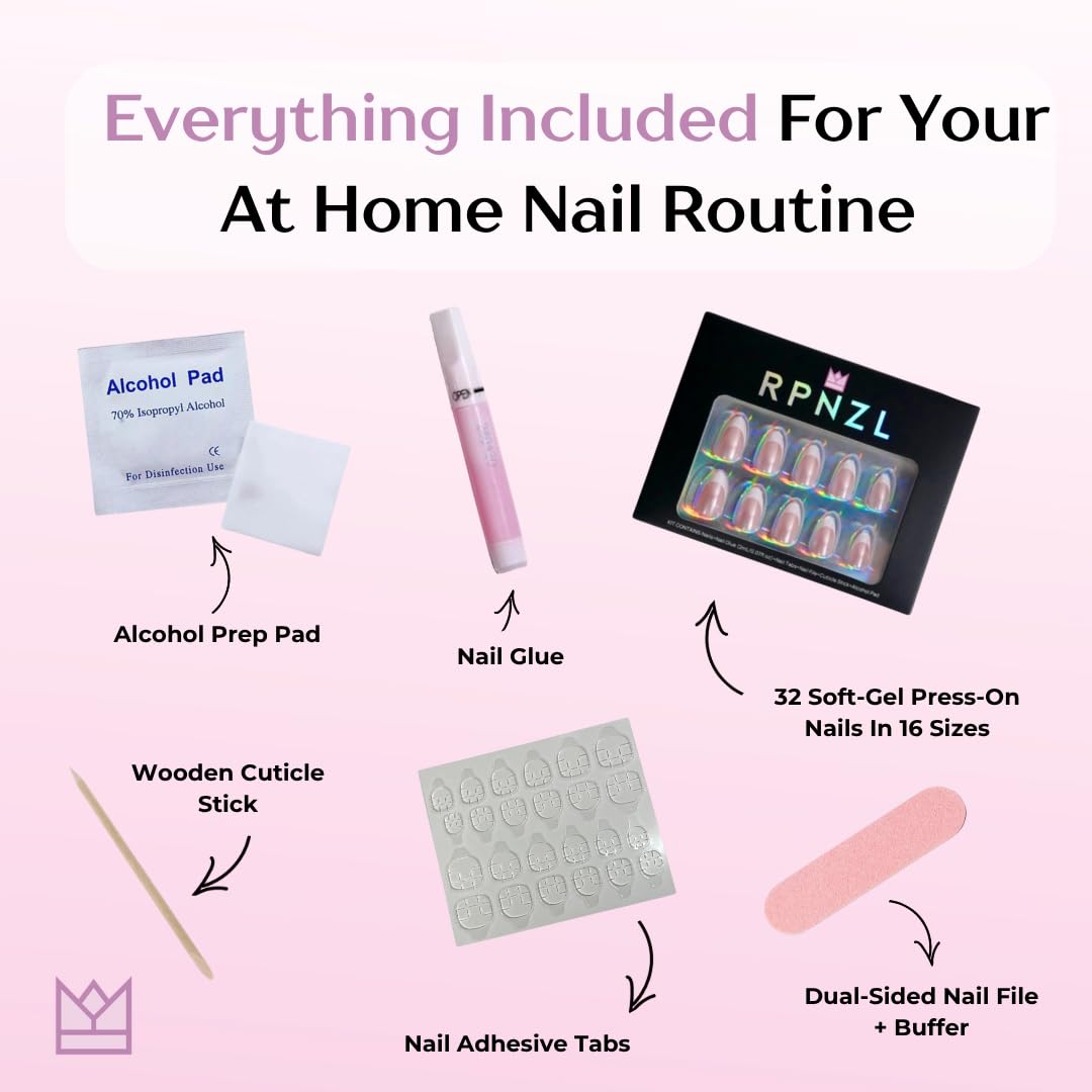 RPNZL French Tip Press-On Nails – French Toast Kit | 32 Nails, 16 Sizes, Glossy Finish