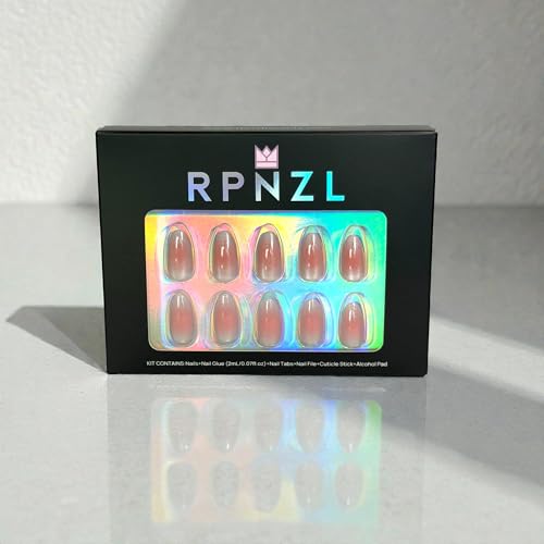 RPNZL Halo Press On Nails – White & Pink Cat Eye UV Finish, Medium Almond, 32 Nails Kit (16 Sizes)
