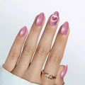 RPNZL Love Beam Press On Nails – Heart Cat Eye, UV Finish Almond, 32 Nails Kit