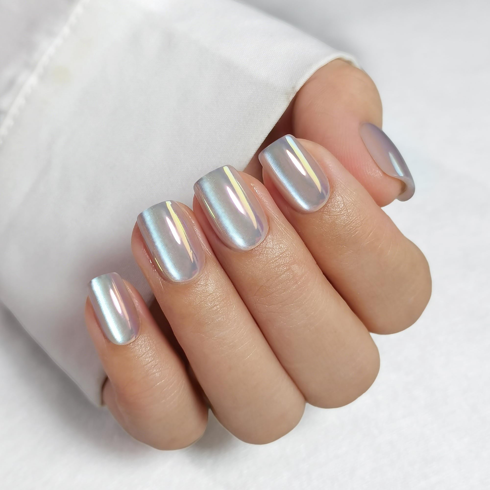 RPNZL Press On Nails - Opal Chrome Cateye High Gloss Square | 32 Nails, 16 Sizes, Glue & Tabs