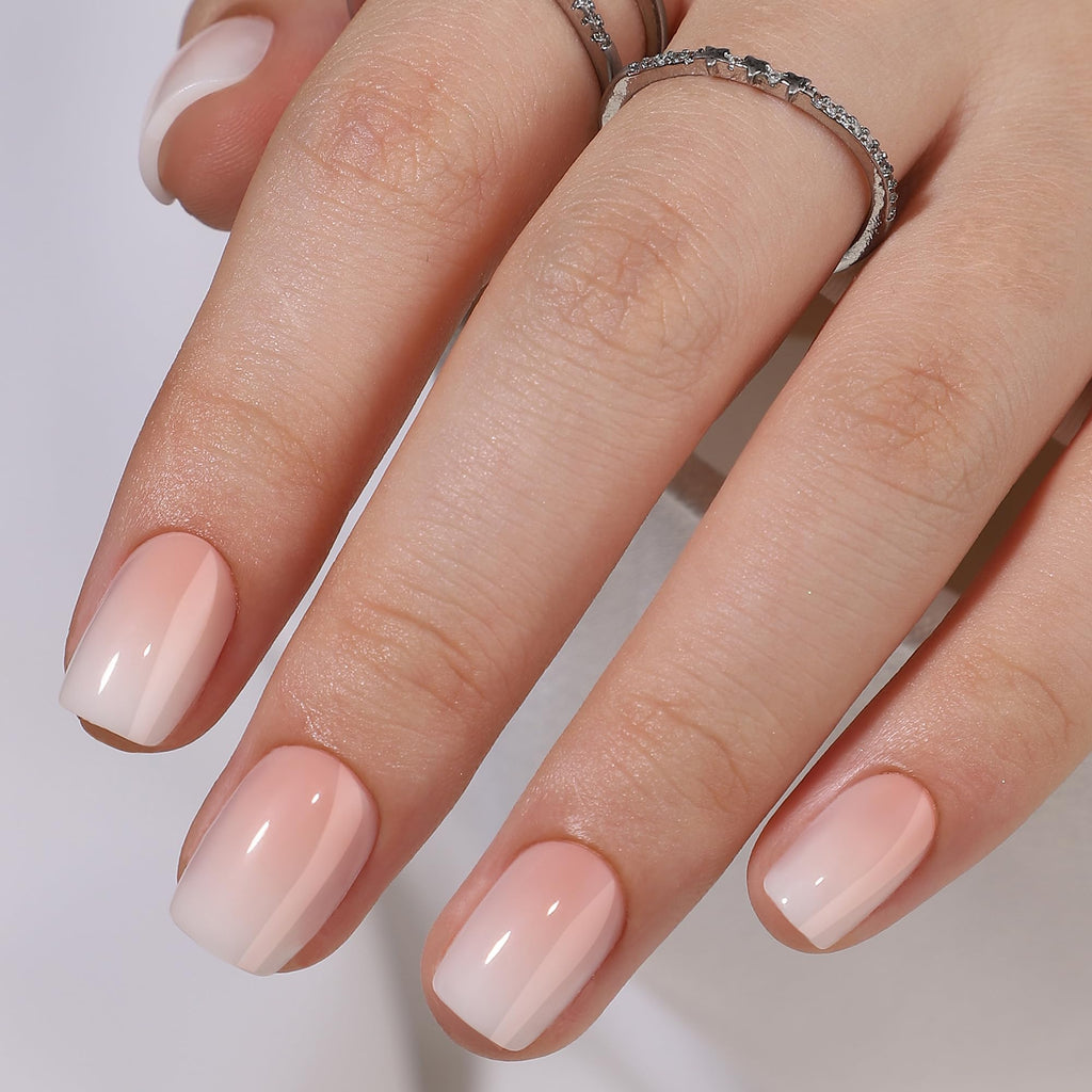 RPNZL Peach Press On Nails – Short Squoval Ombre French Tip, UV Finish, 16-Size Kit
