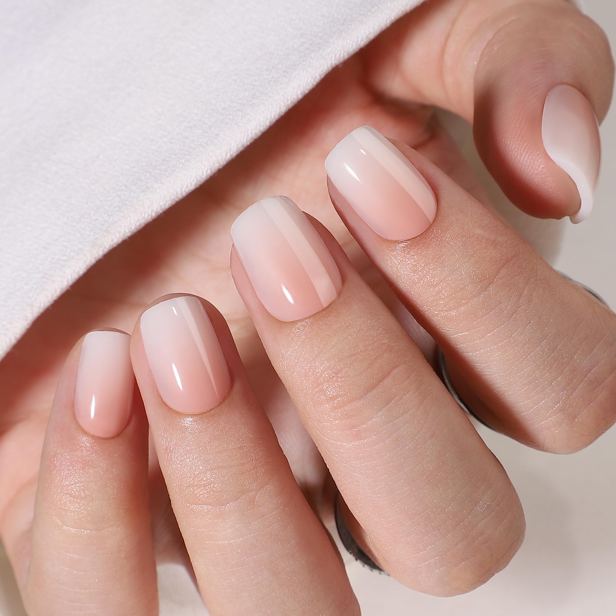 RPNZL Peach Press On Nails – Short Squoval Ombre French Tip, UV Finish, 16-Size Kit