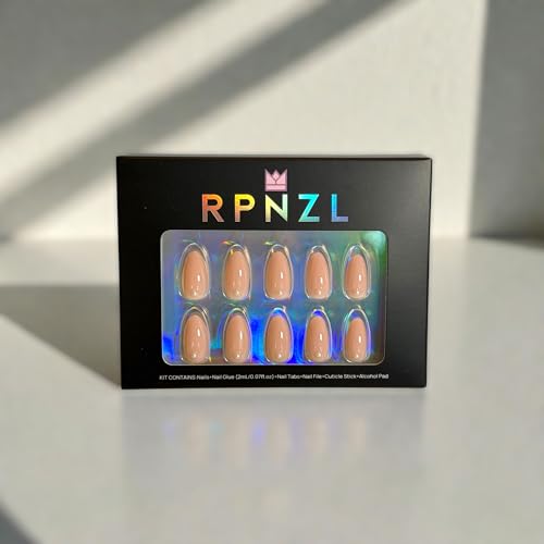 RPNZL Press On Nails - Pearl | Bubble Bath Medium Almond, Reusable Salon-Quality Kit (32 Nails, 16 Sizes)
