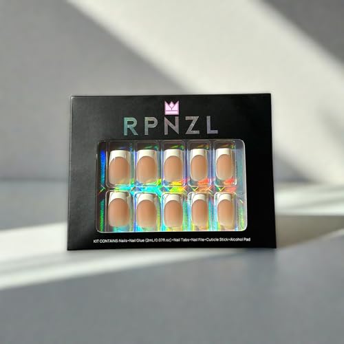 RPNZL Press On Nails – Ivory French Tip, Medium Square, UV Finish, 32 Nails Kit
