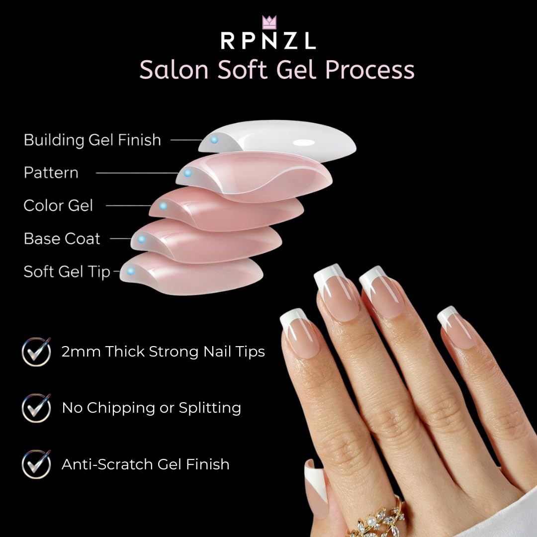 RPNZL Press On Nails – Ivory French Tip, Medium Square, UV Finish, 32 Nails Kit