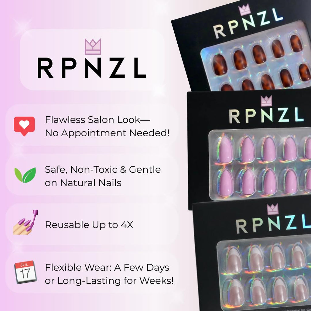 RPNZL Press On Nails – Ivory French Tip, Medium Square, UV Finish, 32 Nails Kit