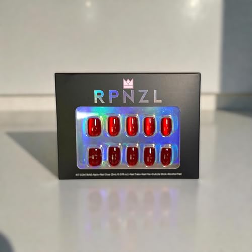 RPNZL Press On Nails - Ruby Cat Eye (Short Square) UV Finish | 32 Nails, 16 Sizes, Glue & Tabs