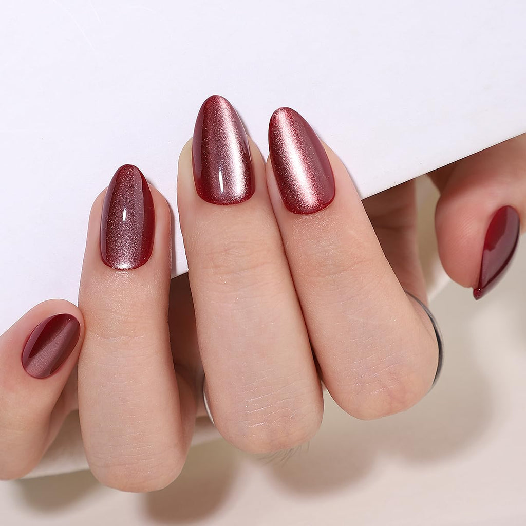 RPNZL Sorbet Almond Cat Eye UV Finish Press On Nails – 32 Nails, 16 Sizes Kit