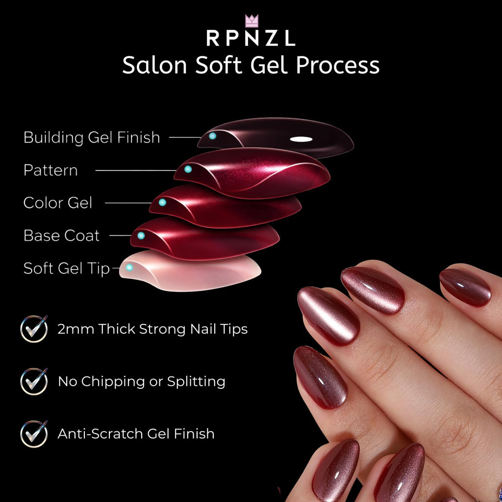 RPNZL Sorbet Almond Cat Eye UV Finish Press On Nails – 32 Nails, 16 Sizes Kit