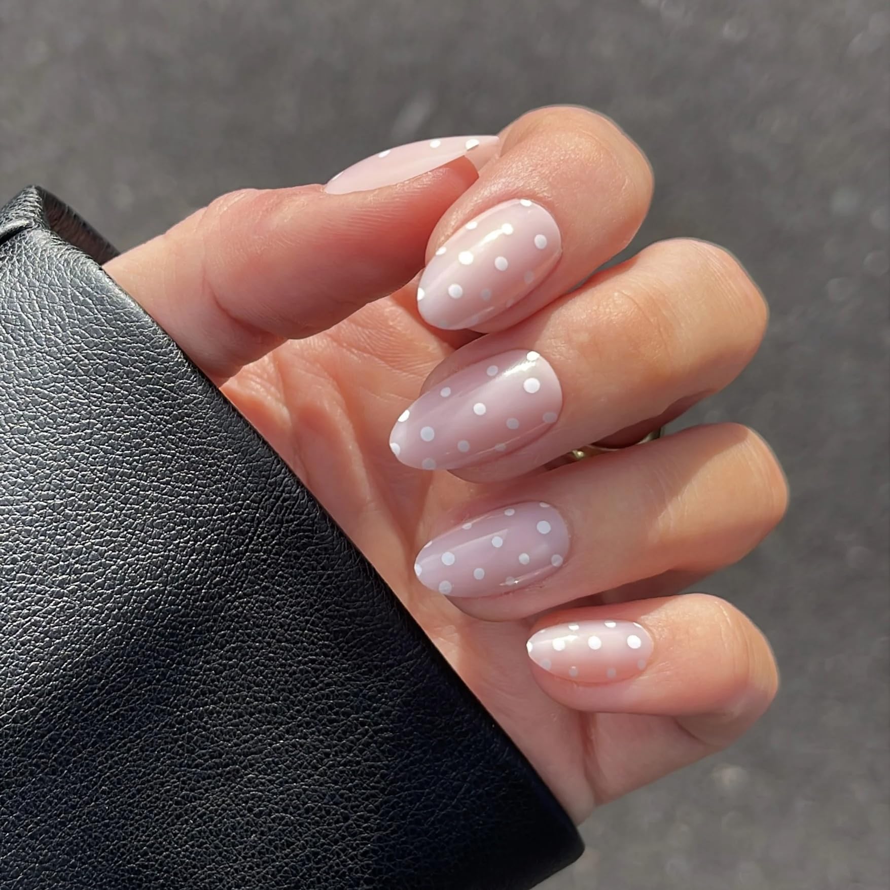 RPNZL Press On Nails - Sugar Pink Polka Dot UV Finish Almond Nails, 32 Nails, 16 Sizes, Glue & Tabs