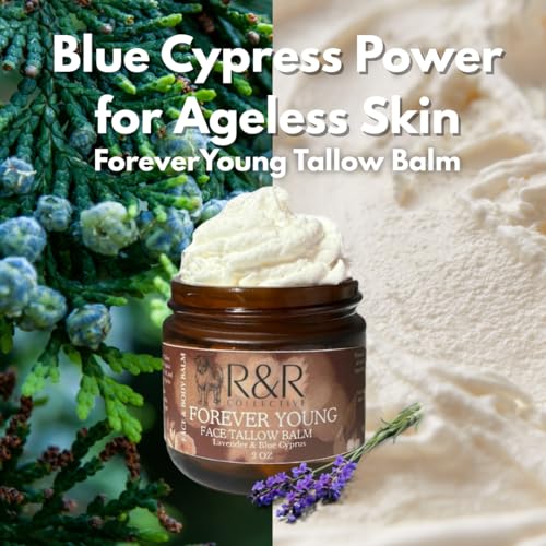 R&R Collective Forever Young Tallow Face Moisturizer – 2 oz, 100% Grass-Fed Whipped Balm with Blue Cypress