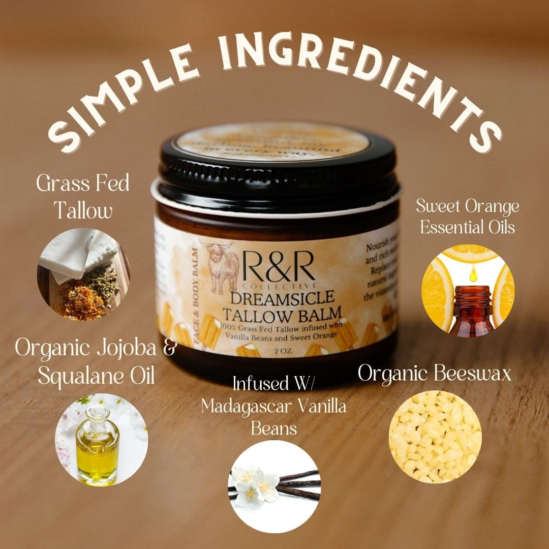 R&R Collective Whipped Tallow Balm Dreamsicle – 100% Grass-Fed, 2 oz