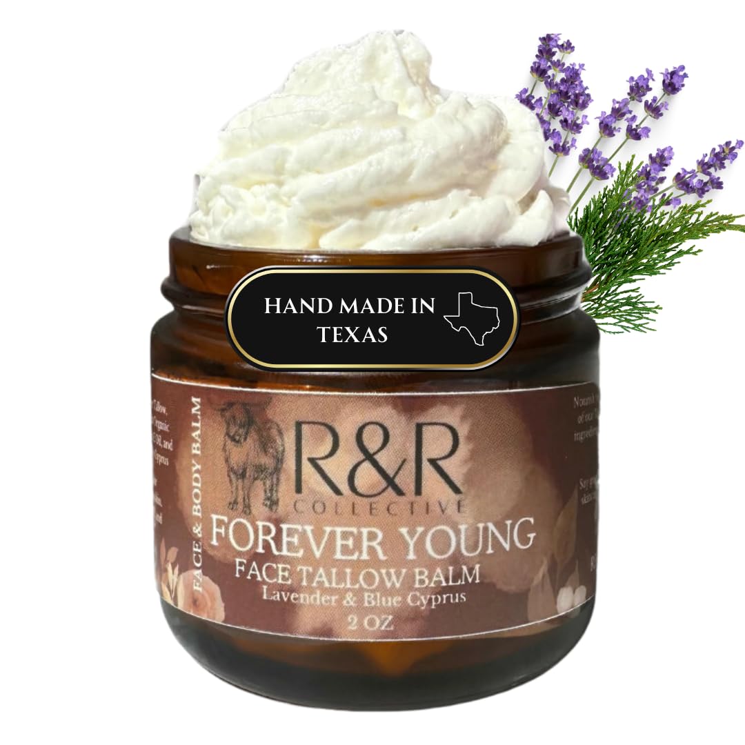 R&R Collective Forever Young Tallow Face Moisturizer – 2 oz, 100% Grass-Fed Whipped Balm with Blue Cypress