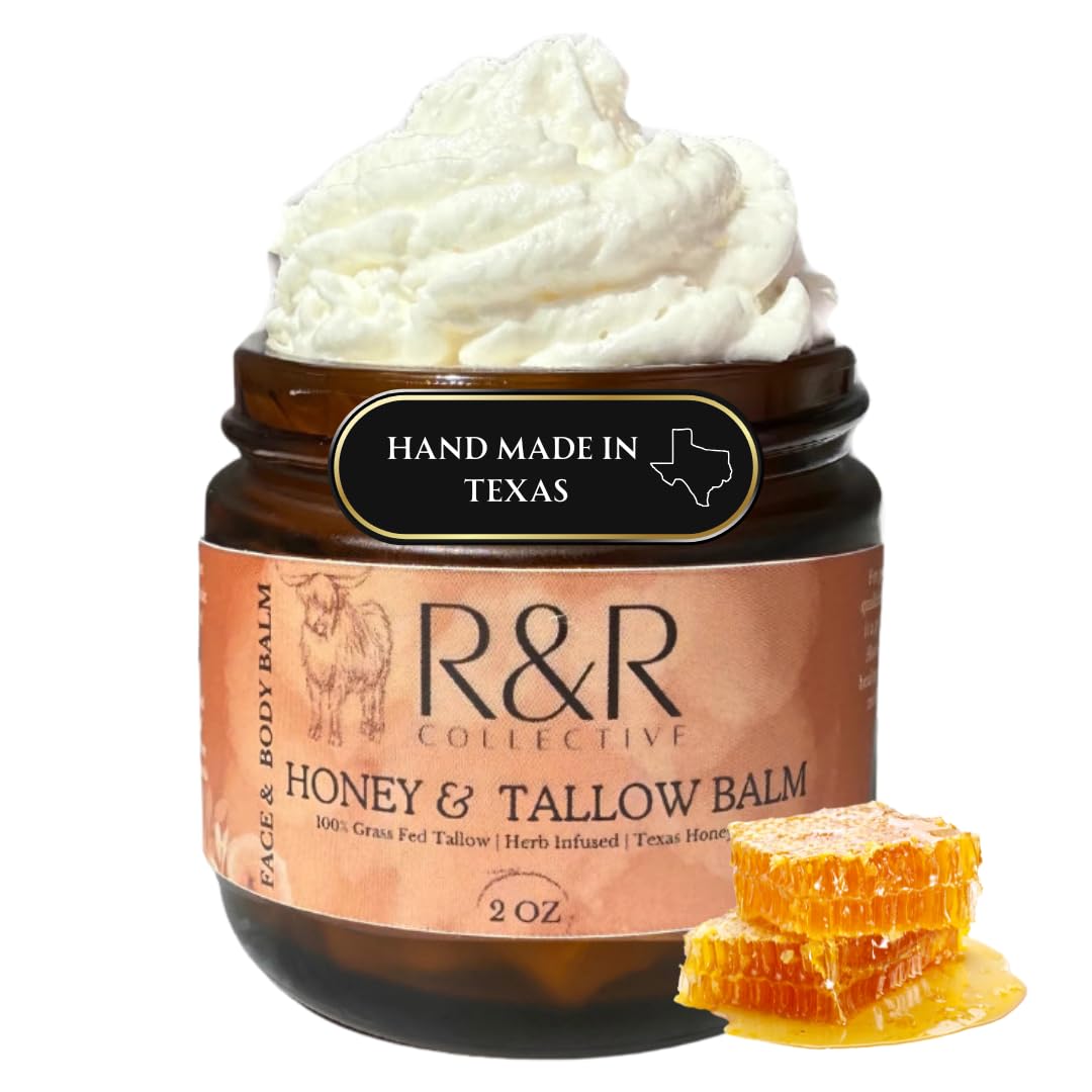 R&R Collective Handmade Honey & Tallow Balm – 2 oz, 100% Grass-Fed Beef Tallow, Natural Whipped Skincare
