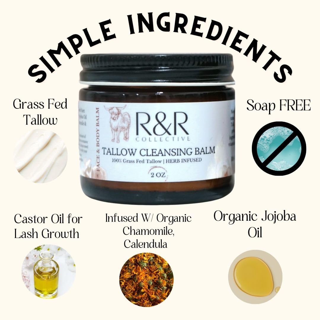 R&R Collective Tallow Cleansing Balm — All-Natural Oil-Based Makeup Remover, 2 fl oz